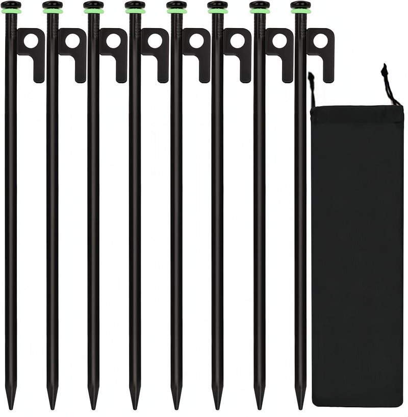 HOLANHING 8Pcs Tent Stakes, 16in Heavy Duty Tent Stakes with Storage Pouch, Dia 0.35" Forged Steel Stakes for Tent Used on Rocks, Grassland, Snowfield(8Pcs 16in Stakes) - Image 1